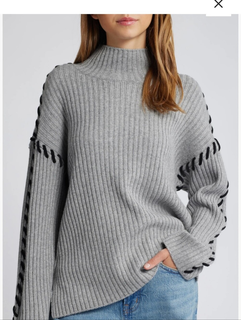 Rails Liam Whipstitch Rib Mock Turtleneck Heather Gray & Black Size Medium